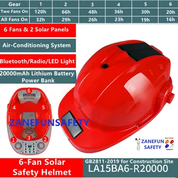 6-Ventilátor 2-Solárne Bezpečnostné Prilby S Klimatizáciou Bluetooth Rádio Svetlo 20000mAh Batérie Stavebné Práce Prilby 6 Fanúšikov
