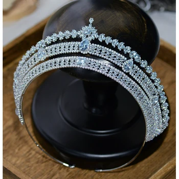 Európska CZ Bridals Tiaras Čelenky Crystal Nevesty Headpieces Svadobné Vlasy Príslušenstvo Hlavu Nosiť Dary