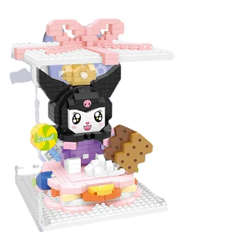 Sanrio Hello Kitty Kuromi Melódie Stavebné Bloky Hračka pre Malé Cinnamoroll DIY Puzzle Zmontované Vzdelávania Tortu Pompom Deti Hračky