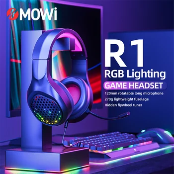 R1 Hlava-montáž káblových herné headset s mikrofónom RGB osvetlenie dual 3,5 mm kola otvor notebook stolný počítač slúchadlá