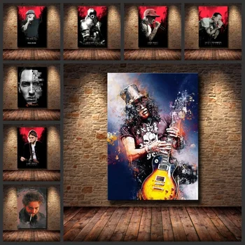 Rapper Rockový Gitarista Akvarel Umelecké Plátno Lakovanie S Vysokým Rozlíšením Tlače Plagát Umenie Obývacej Izby, Spálne, Dekorácie, Maliarstvo,