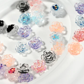 100ks 6/8mm 3D Akrylové Živice Kvety na Nechty Kúzlo Aurora Camellia Drahokamu Nechtov Šperky Ruže poľský Príslušenstvo na Nechty, Dekorácia