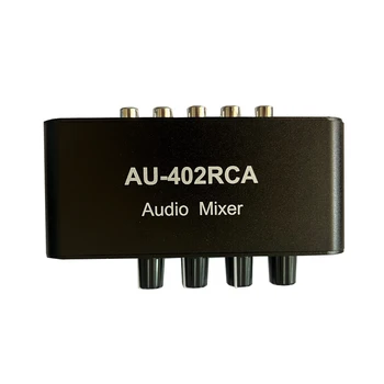 AU-402RCA Stereo Audio Zmiešané Distribútor Signál Výber Prepínač 4 v 2 Out RCA, Ovládanie Hlasitosti Slúchadiel Zosilňovač