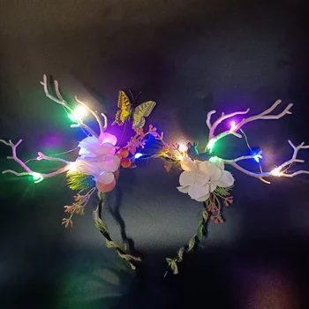 Flash Konáre Stromov Motýľ rozsvieti Jeleň Antler Kvet Koruny Čelenky pre Svadobné Party Narodeniny Kostým Halloween Vianoce