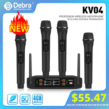 Debra KV04 Odbornej 4 Kanálový Bezdrôtový Mikrofón Systém fáze výkony Dynamické Pre Party, Karaoke Cirkvi Zobraziť Stretnutie