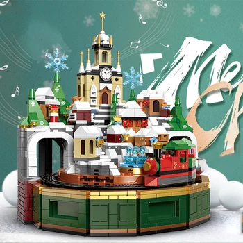 Nové 1248Pcs Mesto Bloky Architektúry Vianočné Stavebné kamene Vianočné Hradu Music Box Strom Tehly Hračky Pre Deti, Darčeky