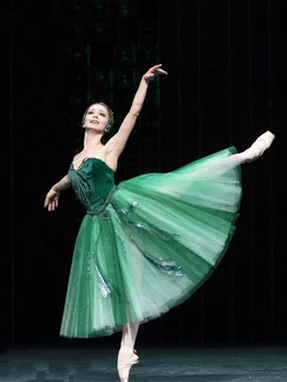 Deti Baletné Sukne Labutie Jazero Výkon Šaty Zelené Velet Dlho Baletné Šaty Dievčatá Balet Obleky Pre Ženy Balerína Šaty