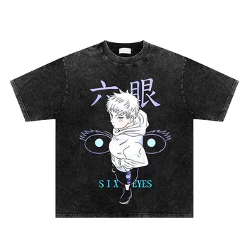 Nadrozmerné Vintage Umyté T Shirt Anime, Manga, Grafiky Vytlačené T-shirt Bavlna Krátky Rukáv Topy Harajuku Streetwear Unisex Tričká