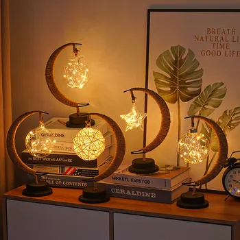 Kovové Led Mesiac Svetlá S Lesklým Lampa Loptu Takraw Ručne Vyrábané Prírodné Bielizeň Garland Nočné Osvetlenie Ramadánu Krajiny Svadobné Dekorácie