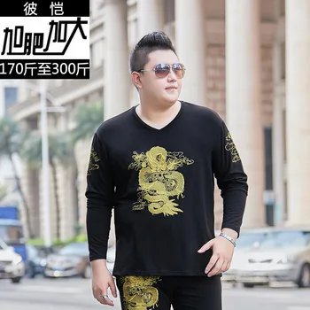 Vyšívané Golden Dragon T Shirt Mužov Luxusné Dlhé Rukávy tvaru Jar Kvalitnej Bavlny Módne Príležitostné Voľné 7XL Dizajn Camisetas