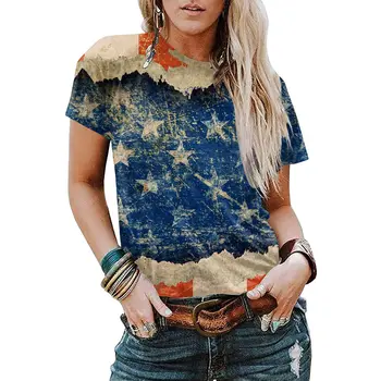 Móda USA Americká Vlajka 3D Tlač T-shirt Ženy Retro T Košele Streetwear Nadrozmerné Y2k Harajuku Topy Tees Žena Dievčatá Oblečenie