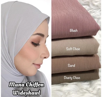 Krepové Šifón Hidžáb Šatku Moslimských Žien, Šály, Zábaly Ženy Plisované Hijabs Šatky Dámske Premium Ťažké Šifón Moslimských Hijabs