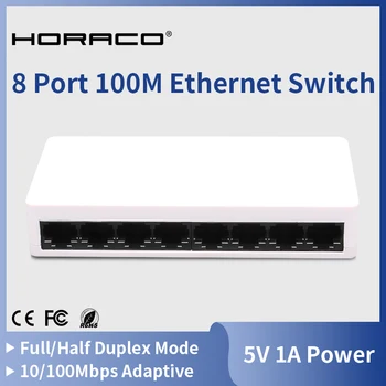 HORACO 8 Port Ethernet 100Mbps Switch, Smart Network Rýchly Prepínač 100Base-T Plug and Play pre IP Kamery VoIP Telefón Dohľad