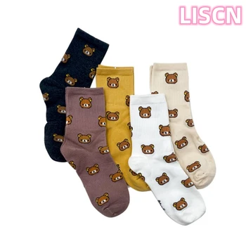 2023 Nové Harajuku Cartoon Ženy Priedušná Bavlnené Ponožky Roztomilý Medveď Zvierat Vzor Dievča Ponožky Česanej Bavlny Ponožky Pre Ženy LISCN