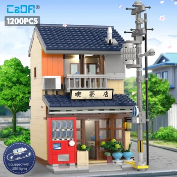1200 Ks Cada LED Mesto Japonský Čaj Shop Dom Architektúra Stavebné Bloky Priateľmi Obchod Údaje Tehly Hračky pre Dieťa Dary
