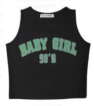 orezať začiatok tee tričko Estetické Harajuku Y2k Vintage Oblečenie bez Rukávov Tank Lete 90. rokov zelený List tlač Y2k Baby Girl Punk Topy