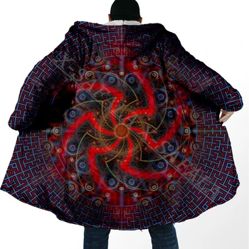 Trippy Mandala Psychedelic Duchovné Umenie, Hrubé Teplé Kapucňou 3D Tlač Plášť Mužov Kabát Kabát Vetru Fleece Cape Župan Deka-1