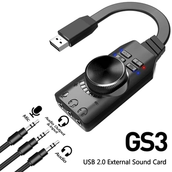 GS3 Externý USB Zvuková Karta Virtual 7.1 Kanálový Zvuk Kartu Adaptér Plug and Play s Slúchadlá Konektory Mikrofón Ovládanie Hlasitosti