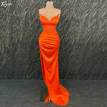 Xijun Arabčina Orange Mermadi Večerné Šaty Sexy V Krku Party Šaty Špagety Popruh Bočné Split Saudská Arábia Prom Šaty Pre Ženy