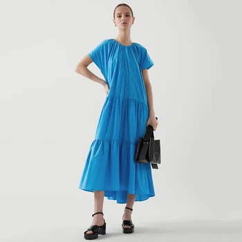 Midi Šaty pre Ženy 2023 Letné Oblečenie Voľné Krátky Rukáv Šaty, Doplnky, Módne Žena Vestidos Bežné Župan Argent
