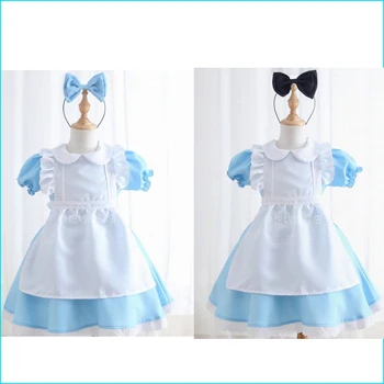 2021 Nové Halloween Deti, Dievčatá Anime Alice Dobrodružstvo Modrá Party Šaty Alice Sen Dieťa Sissy Slúžka Lolita Cosplay Kostým