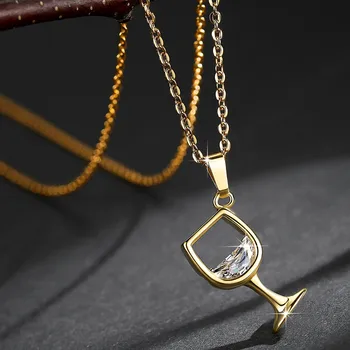 1 kus poháre na Víno tvar visí prívesok náhrdelník nastavenie cubic zirconia reťazí strieborná farba náhrdelník pre ženy