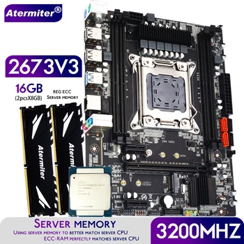 Atermiter X99 D4 Doska Set S Xeon E5 2673 V3 LGA2011-3 CPU 2 ks X 8 = 16 GB 3200MHz DDR4 Pamäte REG ECC RAM