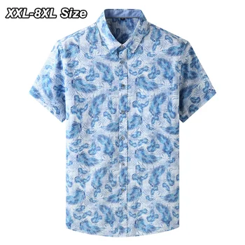 Značka pánske Bavlnené Košele Plus Veľkosť Lete Krátky Rukáv Pláži na Havaji Tlač Pohodlné Voľné Bežné Kvalitné Oblečenie 8XL