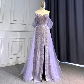Serene Hill arabčina Modrá Morská víla Sexy Vysoká Rozdeliť Korálkové Elegantné Luxusné Večerné Šaty Šaty 2023 Pre Ženy Strany LA71595