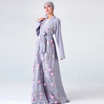 Na blízkom Východe módne abayas pre ženy Moslimských žien šaty 3D troch-dimenzionální kvet vyšívaný kabát Moslimských žien šaty