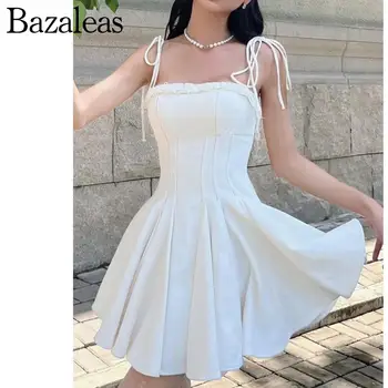 2023 Bazaleas Obchod Traf dámske Šaty Krátke Popruh, Mini Šaty Lady Štíhla Žena Huba Okraj, Biele čiary Biele Šaty Úradný