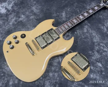 Na ľavej Strane Elektrická Gitara Krém sa Predáva Farbu Zlata Časti HHH Snímače Tune o Matic Most A Zastaviť Chvost Biely Záväzné Rosewood Finge