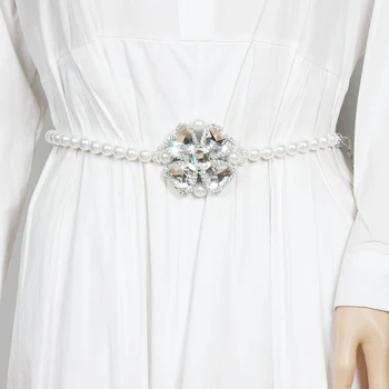 White Pearl Reťazca Pás Pásy pre Ženy Háčik Nastaviteľné Pracky Šaty Korzet Opasok Luxusné Veľké Diamanty Grem Perly Ceinture