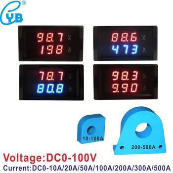 DC 0-100V Dual LED Voltmeter Ammeter Digitálne Napätie Prúd Meter Tester prúdového Transformátora DC 10A 20A 50A 100A 200A 300A 500A