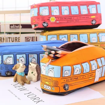 Kreatívne Školský Autobus peračník Veľkú Kapacitu Cartoon Zvierat Plátno Ceruzka Taška Box Kawaii Školské potreby, ceruzky taška