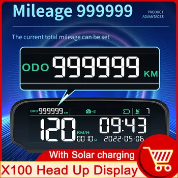 HD X100 Solárne Nabíjanie Auto HUD GPS Head-up Displej LCD Digitálny Rýchlomer počítadlo kilometrov Čas, Vzdialenosť, nadmorskú Výšku Alarm prekročenia rýchlosti