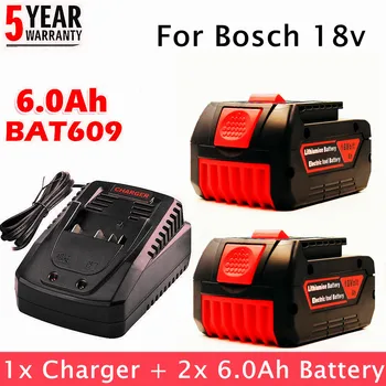 Batérie 18V 6.0 Ah pre Bosch Elektrická Vŕtačka 18V Nabíjateľná Li-ion Batéria BAT609, BAT609G, BAT618, BAT618G, BAT614 + 3a Nabíjačky