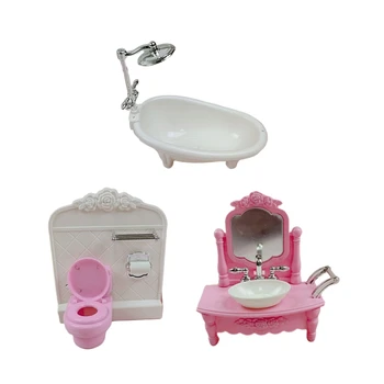3ks Realistické domček pre bábiky Wc, Vaňou Márnosť Krásne Ružové a Biele Bábiky Accs