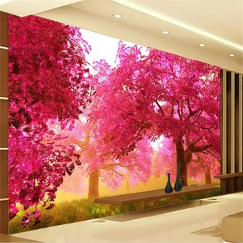 beibehang abstraktných de parede Vlastnú tapetu 3d nástenná maľba ružová čerešňa trávy, TV joj, nástenné dekorácie, maliarstvo, 3d tapety