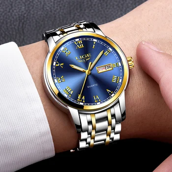 LIGE Príležitostné Športové Hodinky pre Mužov Blue Top Značky Luxusné Vojenské Kožené Náramkové Hodinky Muž Hodiny Módne Náramkové hodinky Chronograf