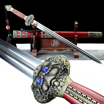 Tradícia Ručné Čínskej Dynastie Ming Dragon Saber Jian Cisárom Yongle Meč Ostrý Zložené Damasku Ocele Čepeľ/Červené Drevo Saya