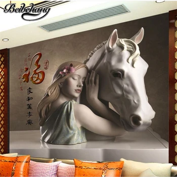 beibehang Vlastné 3d tapety HD úľavu dievča a kôň fresco pozadí stenu, dekorácie, maliarstvo, foto tapety abstraktných parede