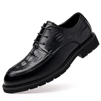 muži móda business svadobné šaty originál kožené topánky krajky-up derby obuvi black štýlový alligator zrna obuv chaussure