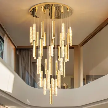Lustre Svetlá Moderné Nordic Luxusné Crystal Golden Striebro LED Prívesok na Čítanie Duplex Budovy Točité Schodisko, Jedáleň Umenie