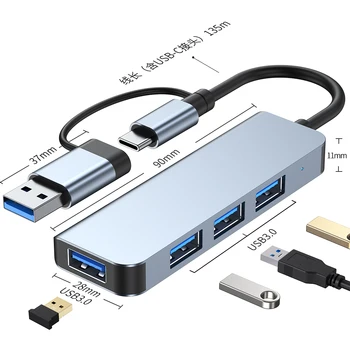 Rozbočovače USB-C 2 v 1 Dokovacej Stanice Typ Vstupu-c na USB3.0 Adaptér 4 Porty USB Hub Podporu OTG Pre Macbook Mobilný Telefón, Notebook