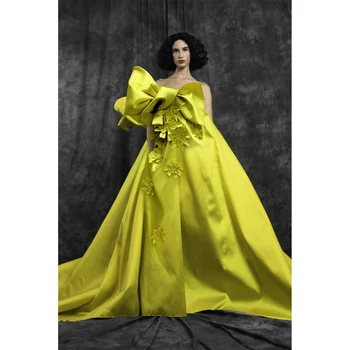 Očarujúce Žltá Elegantné Šaty Ples 3D Kvet plesové Šaty, Ženy Dlho Formálne Príležitosti Večer Party Šaty Plus Veľkosť Zákazku