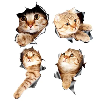 (4Pcs) 3D Mačka, Auto Nálepky, Obtisky / Nálepka na Okno,, Vozidlo, Auto, Notebook alebo iPad