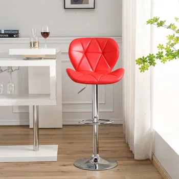 Bar Stoličky Škandinávsky Dizajn\ Otočný Výťah\ Vhodné pre Jedálne a Kuchyne, barové Stoličky (2 Ks) Červená PU [NÁS