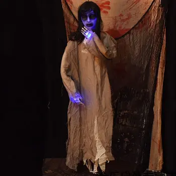 Elektrické Závesné Ducha Halloween Strašidelný Dom Dekorácie Žiarili Ženský Duch s Desivý Zvuk Vonkajšie Dvore Hanlloween Dekor