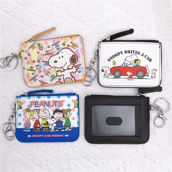 Snoopy Cartoon karty prípade mince kabelku pu držiteľa karty študent jedlo karty taška dievča, chlapec peňaženky prívesok prívesok